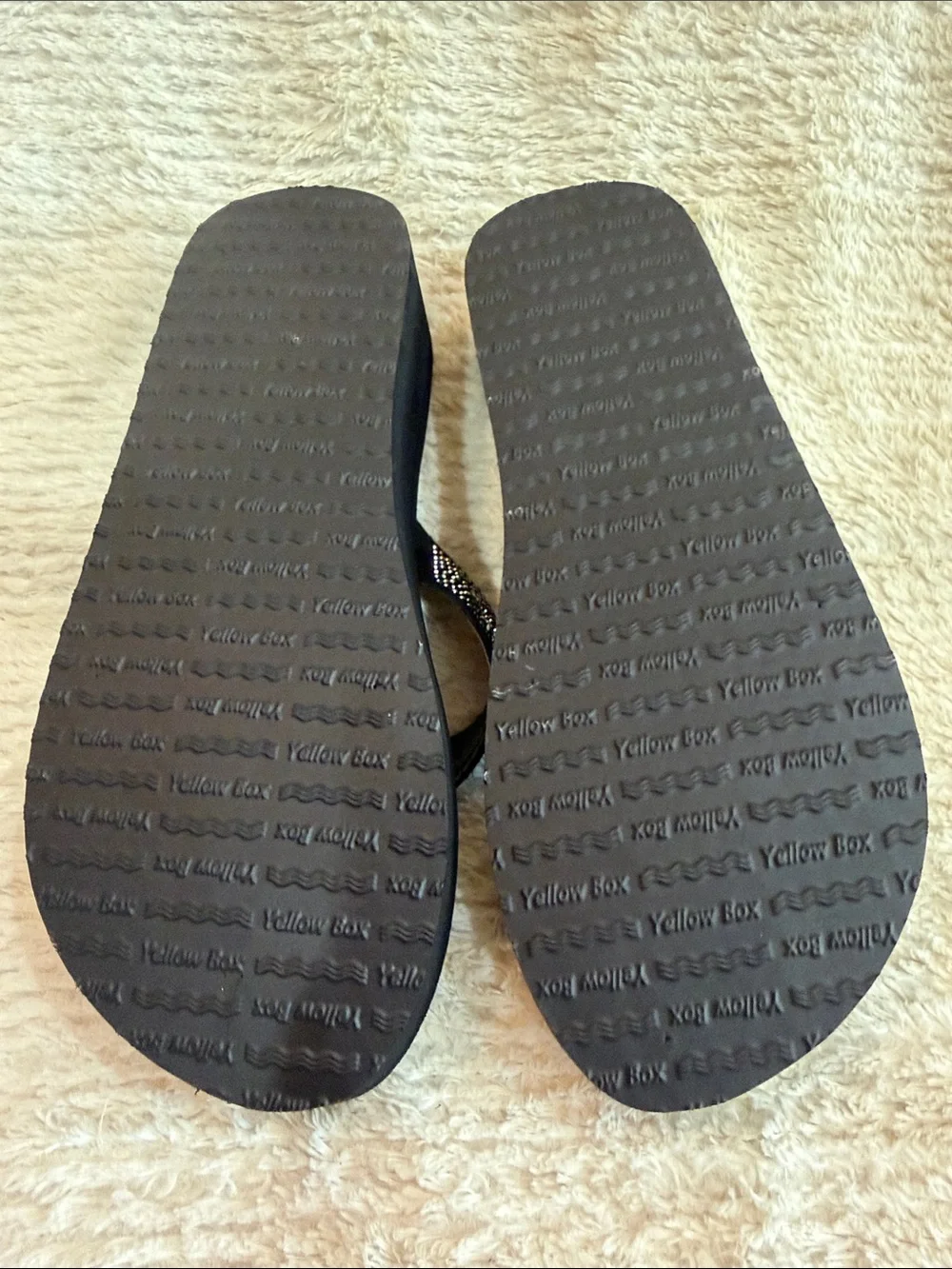 Yellow Box Black Rhinestone Wedge Sandals - Picture 3 of 7
